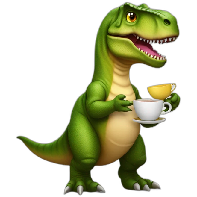 T-rex holding tea cup emoji