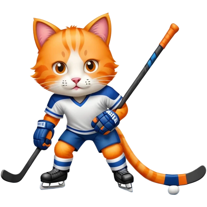 Orange cat playing hockey emoji