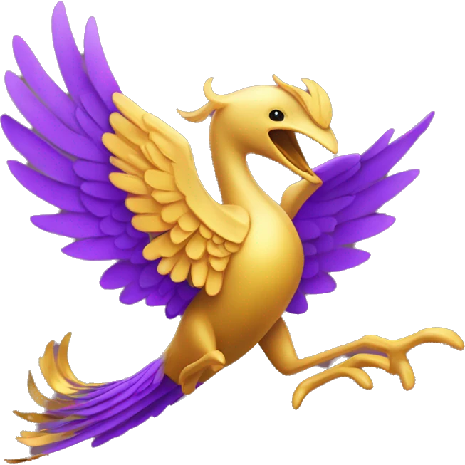 make me a purple phenix taking flight with golden wingtips (to represent well-being and personal development) emoji