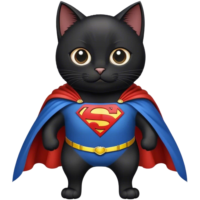 Black cat with a superman cape flying  emoji