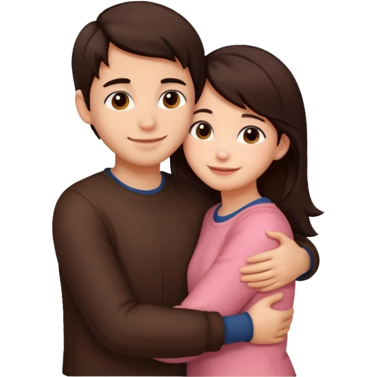 Girl and boy couple Both peach skin and darkish brown hair hugging emoji dont make them look forward emoji