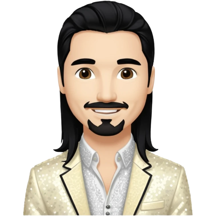 Kevin Richardson from Backstreet Boys with long black hair, ivory sequin outfit emoji