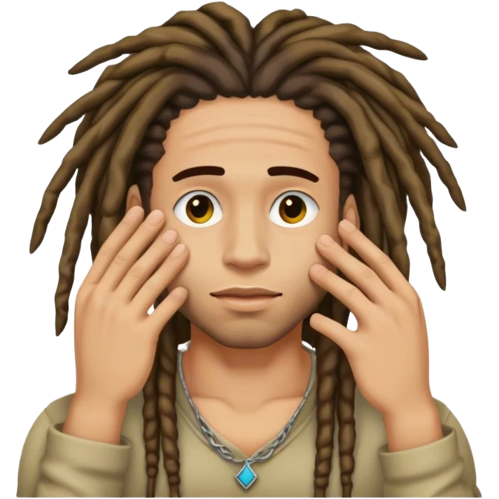 a light skin stud with dreads with a hand on there face emoji