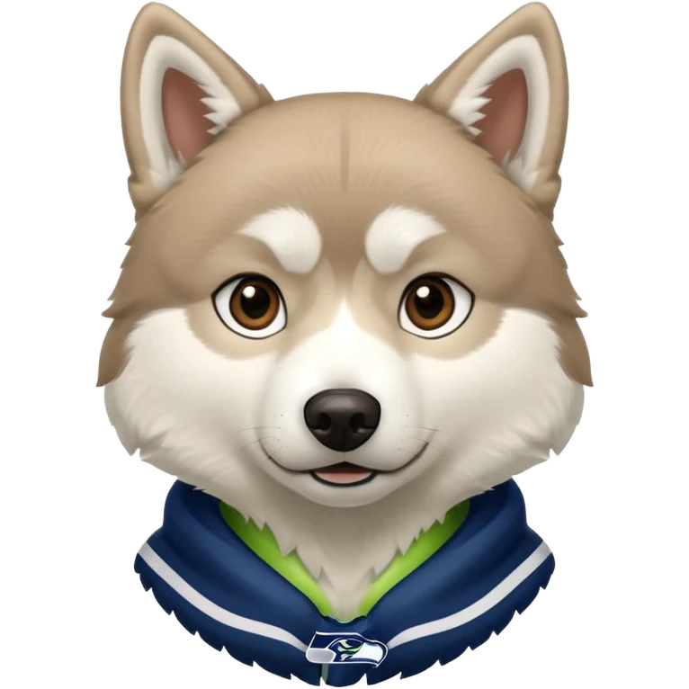 White  brown husky with Seattle Seahawks gear emoji
