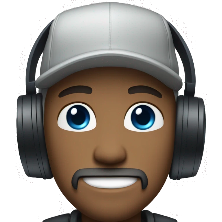 man blue eyes with goatee and snapback, headphones on head emoji