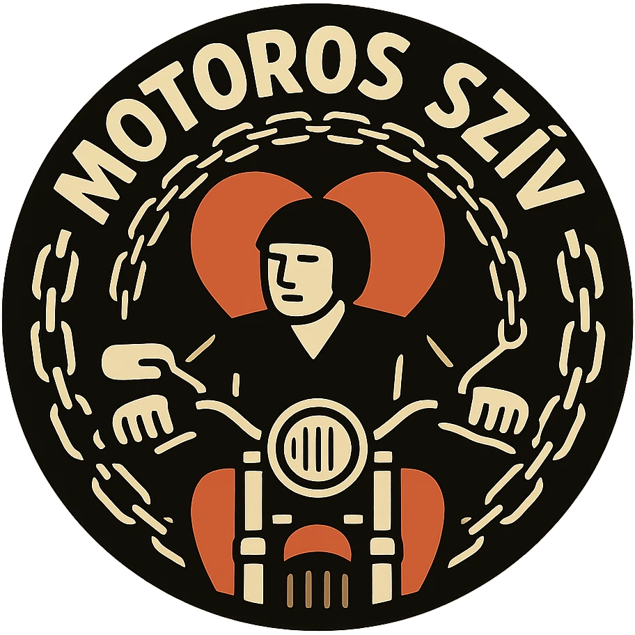 circular design for motorcycle cap, transparent background, text 'Motoros Szív' in Hungarian, emotional style, motorcycle motifs like heart, motorcycle, chain emoji