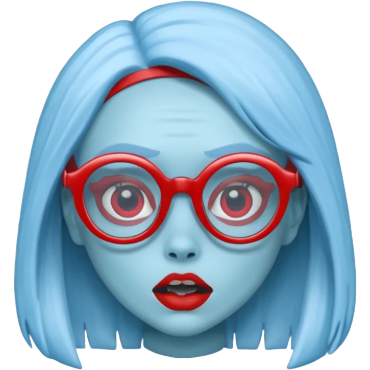 Ghoulia yelps monster high, pale blue skin, red glasses emoji