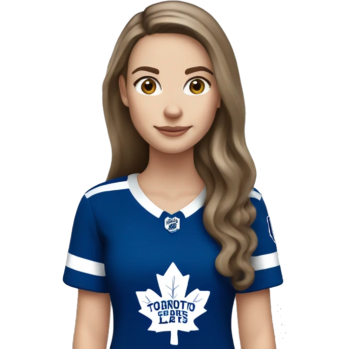 White girl long brown hair Toronto maple leafs jersey emoji