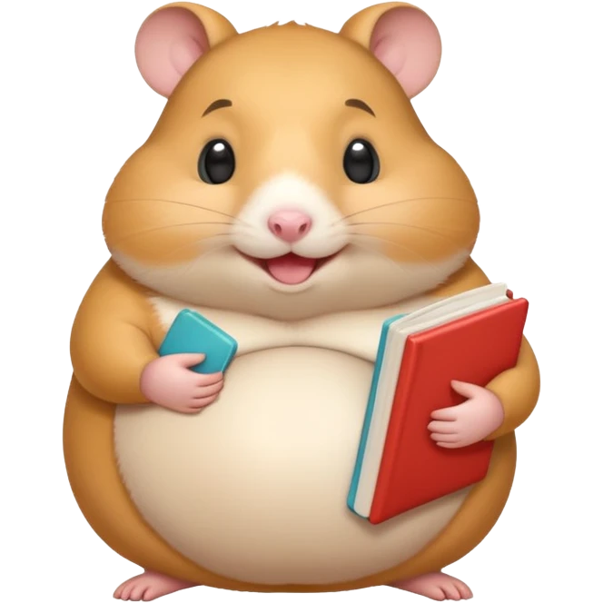 fat hamster holding pregnant belly smiling holding a diet book emoji
