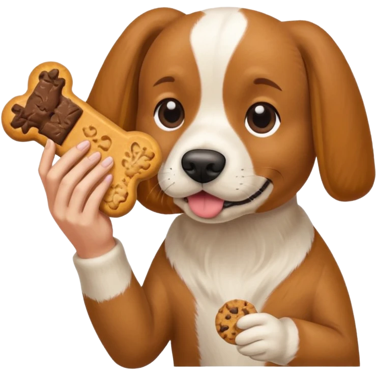 trainer hand holding a treat in front of a dog emoji