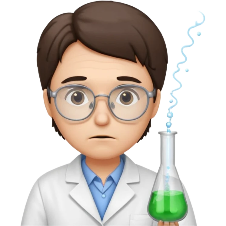 Frowns with Glasses,  Disappointed Scientist: Lab coat, thin glasses, holding test tube, upset expression
 emoji