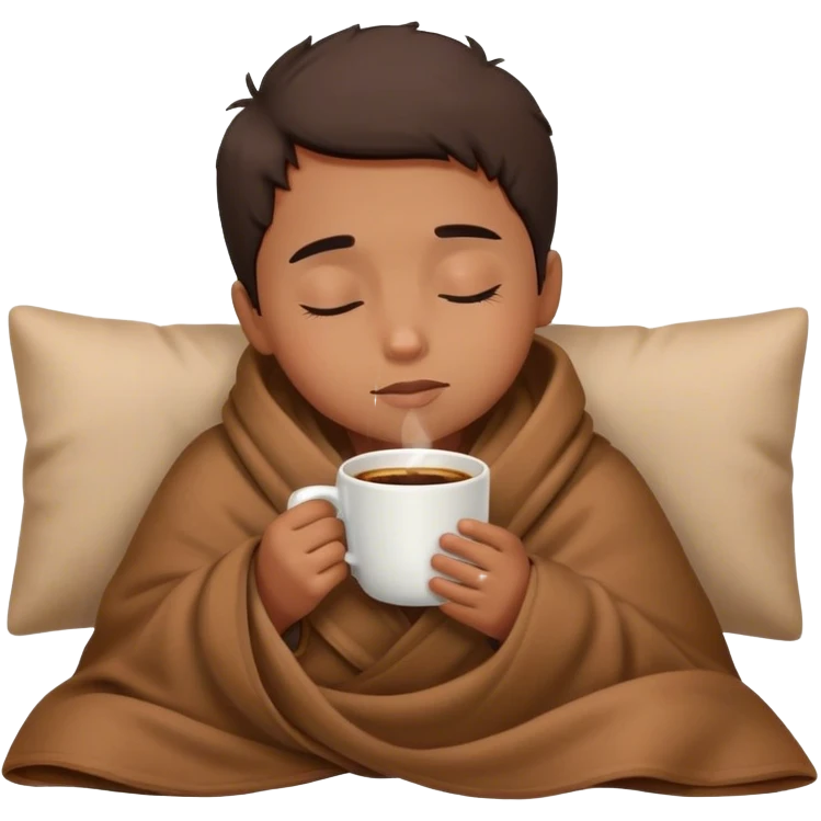 Little brown boy inside a blanket sipping coffee eyes closed emoji