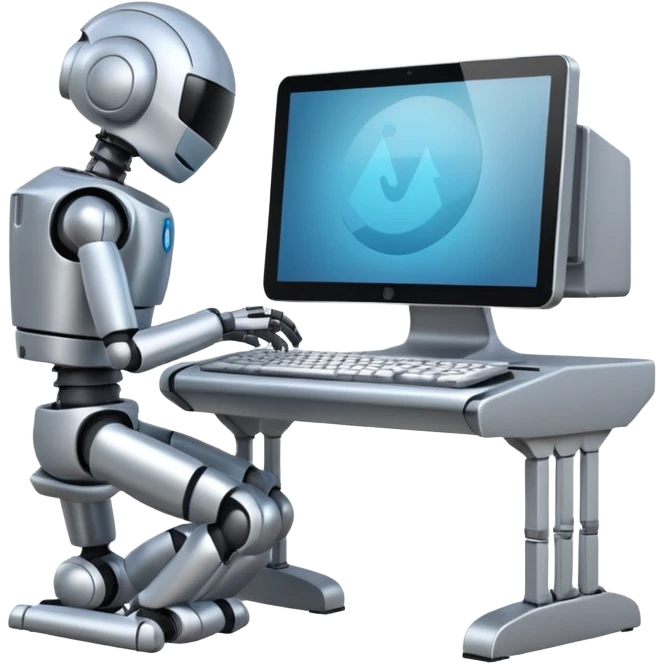 Grocery shelf design on a computer with a robot at the keyboard emoji