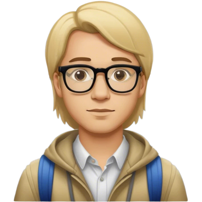 Hombre blanc joven cabello claro y liso y con lentes tomando el metro emoji