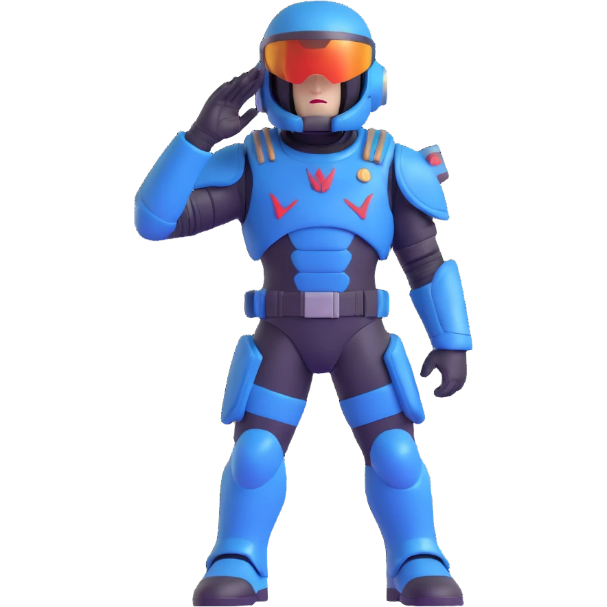 stylized Helldiver character giving a sharp military salute, detailed sci-fi armor, visor down, bold stance emoji
