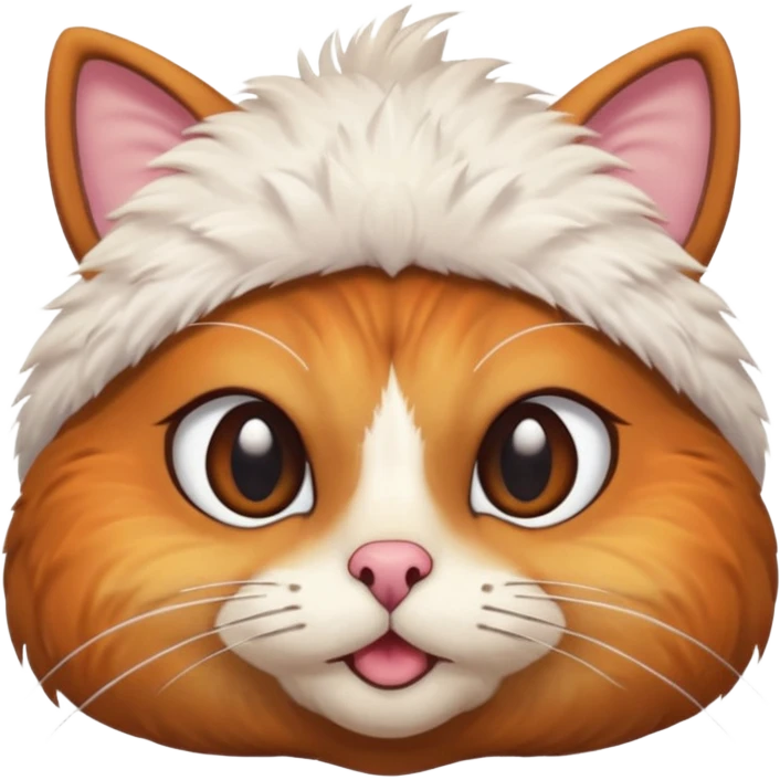 A shy but handsome turkey cat with a uni-brow batting his lashes and blushing emoji