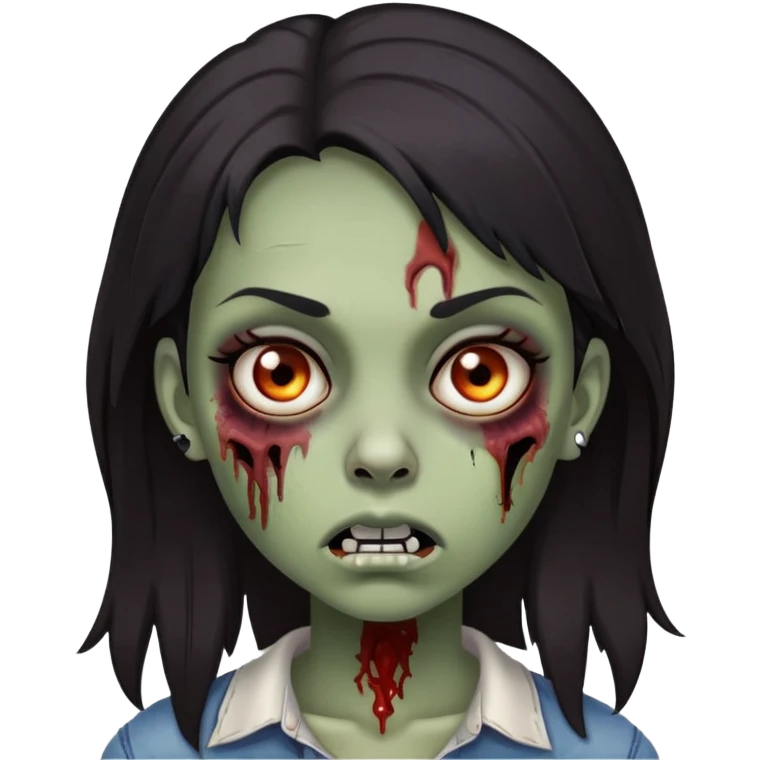 Zombie girl with dark hair and a piercing in the nostril emoji