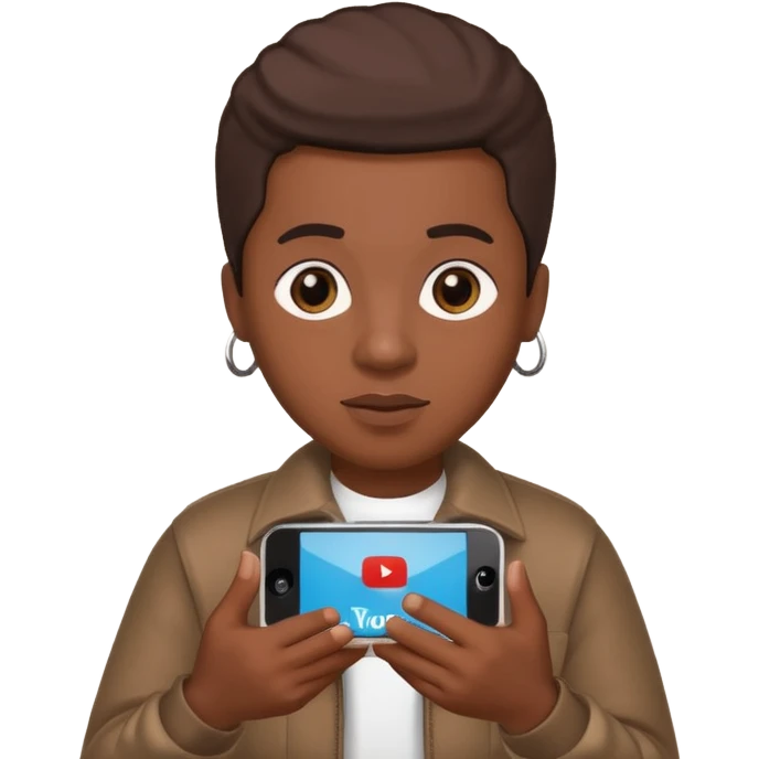 African American hand holding iPhone on YouTube app showing rap video with 100,000 views emoji