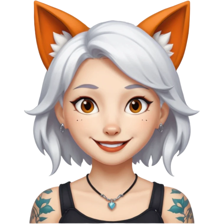 FoxGirl white hair with tattoos Fox ears emoji