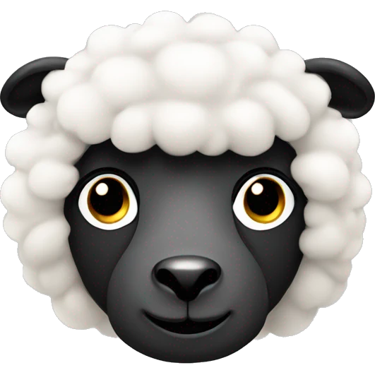 Create a sheep face with white skin, white ears, round face, and fluffy black fur around the head emoji