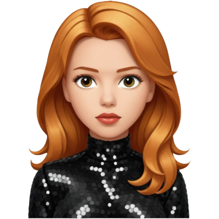 Scarlett Johansson with long reddish blonde hair, black sequin outfit emoji