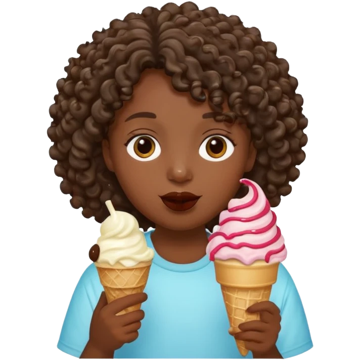 Has una persona de piel oscura con pelo rizado comiendo helado emoji