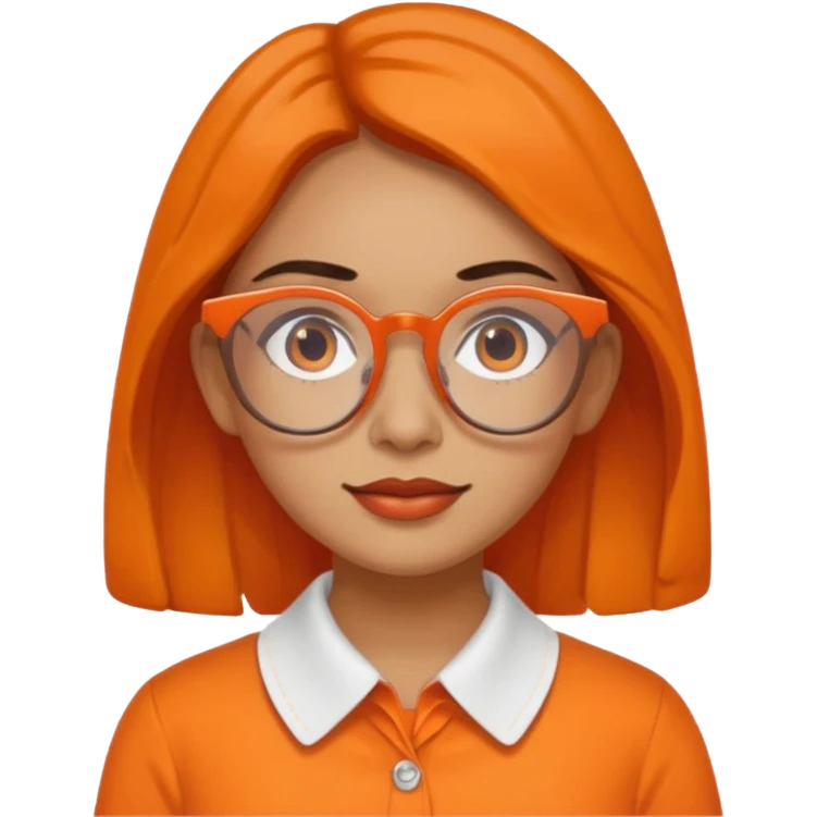 hispanic woman with  orange sectacles and orange blouse  with a collar emoji