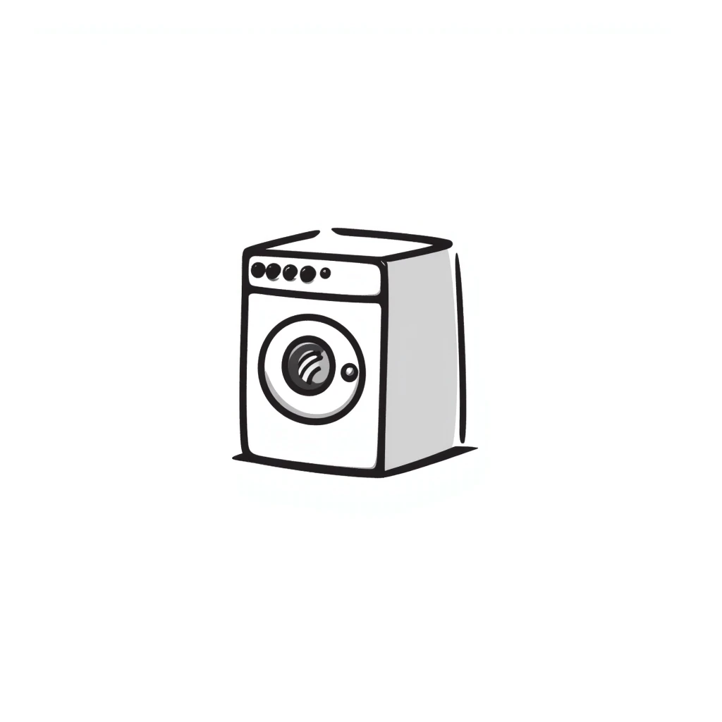 minimalist doodle of a washing machine, black lines, no color emoji