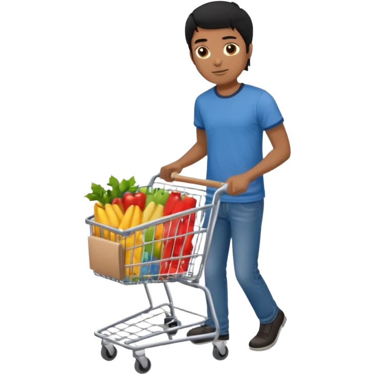 man-with-a-shopping-cart-full-body black hair brown skin emoji