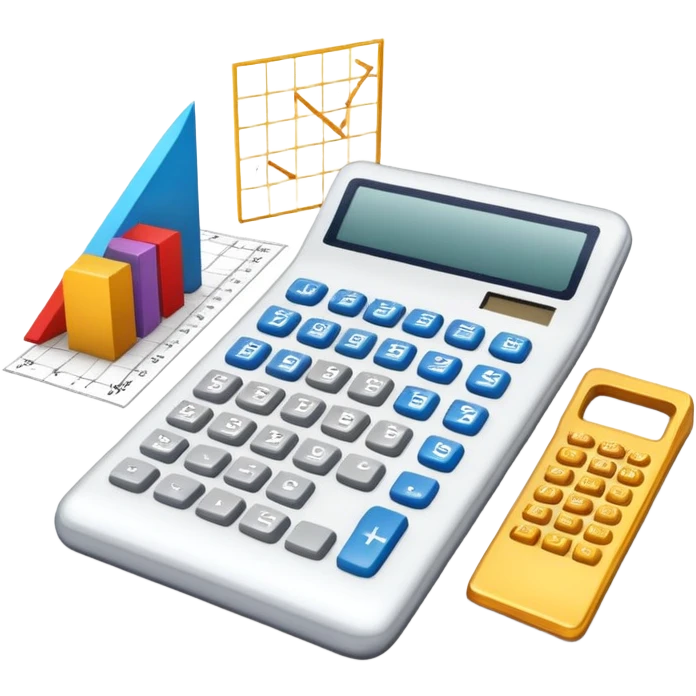 An icon featuring mathematical formulas, a calculator, geometric shapes, and the golden ratio with calculations, symbolizing mathematics. The design includes a ruler, and a graph, representing the study of numbers, equations, and spatial relationships. Transparent background emoji