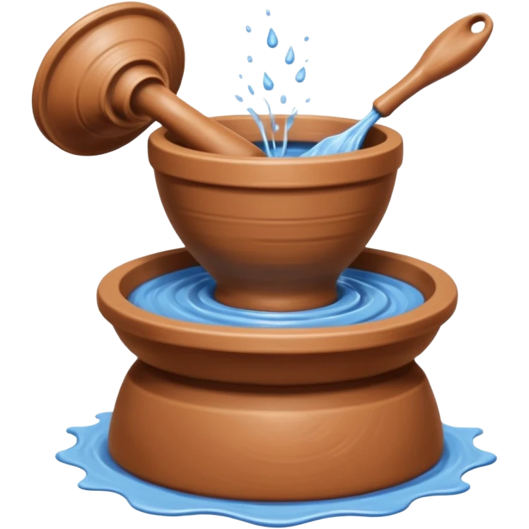 Realistic image of a potter's wheel in action, shaping wet clay into graceful shapes, water splashing gently emoji