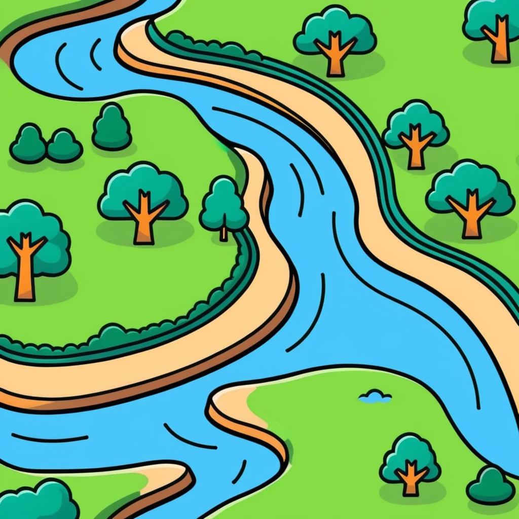 Meandering river flowing through a landscape with trees emoji