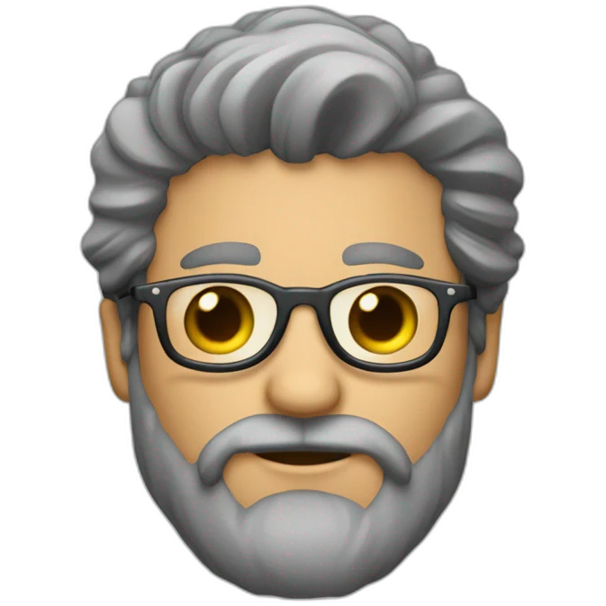 Hombre de pelo gris oscuro con barba de tres días , gafas  emoji