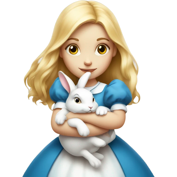 Alice in wonderland holding the white rabbit in her arms emoji