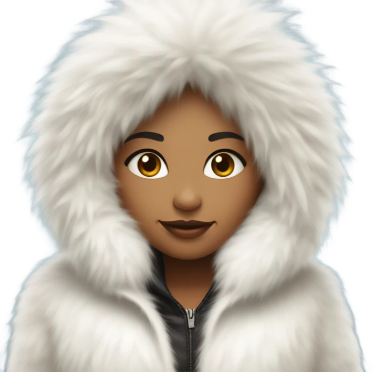 Girl in a extremely big fluffy oversized white fur coat with hood on. The fur is real and it’s very obvious big and fluffy  emoji