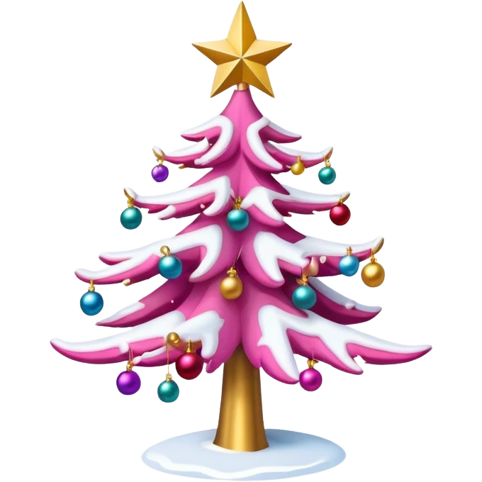 Pink Christmas tree with snow on the branches and a gold star on top emoji