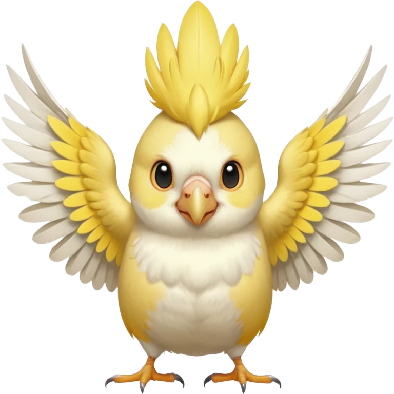 lutino cockatiel emoji, wings slightly open, yellow and white feathers, playful expression emoji