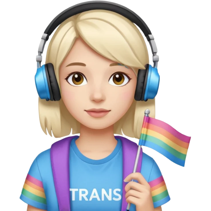 girl with headphones and trans pride flag emoji