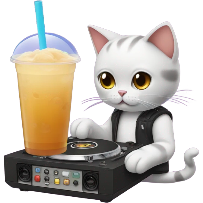 cat dj with boba emoji