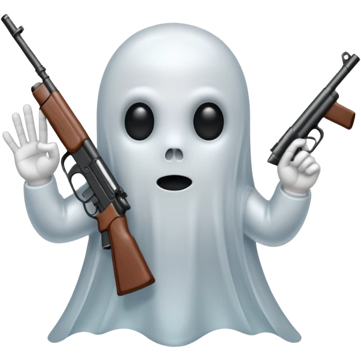 Fantasmas con un fusil y haciendo haciendo en en forma de V con los dedos emoji