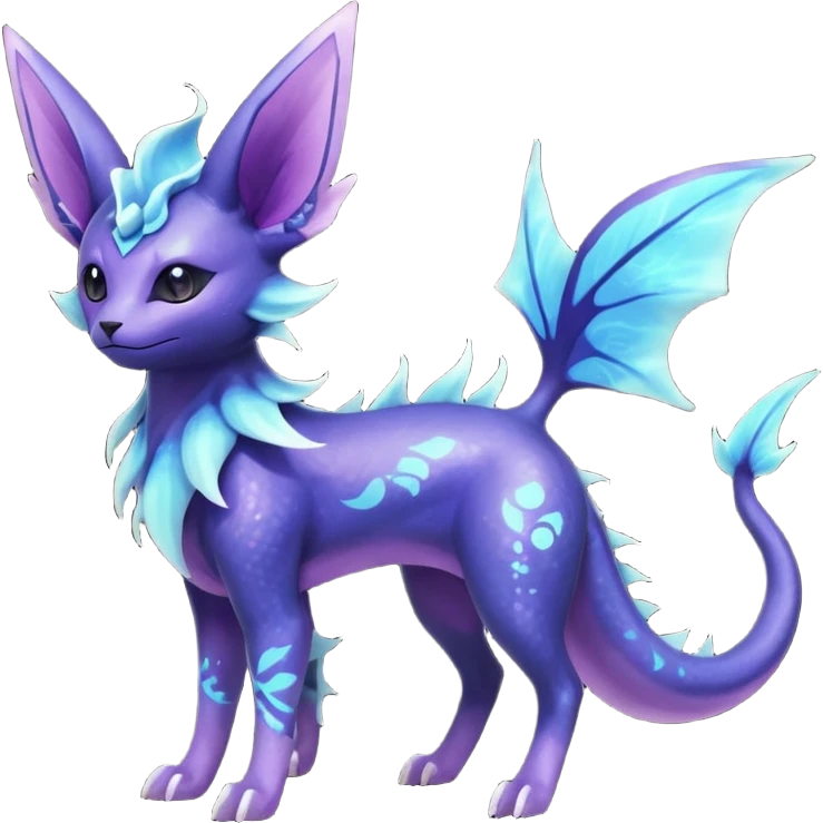 Rare realistic purple indigo violet nebulae shiny sparkly dark-neon glowing bioluminescent edgy badass epic pretty beautiful handsome gorgeous aesthetic colorful vibrant Vernid-Trico-Vaporeon-Espeon-species-Fakemon-creature by LiLaiRa, 4 legs, 1 tail, random markings, (full body) emoji