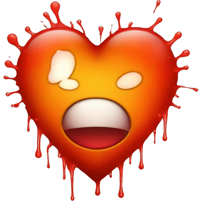 bleeding red heart glowing red-orange with splatter emoji