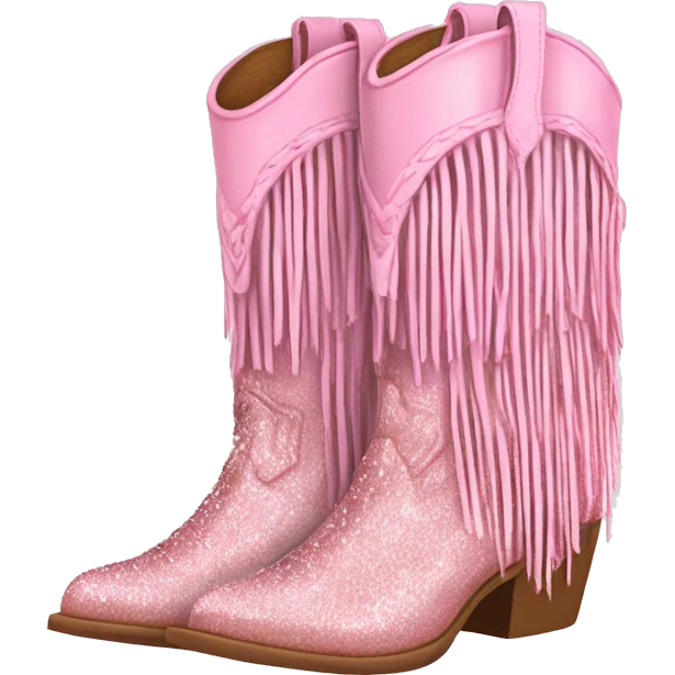 Realistic pastel pink fashion cowgirl boots with sparkly shiny glitter fringe on them. emoji