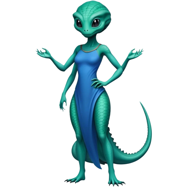 a Reptilian alien woman, full body, in bue dress emoji