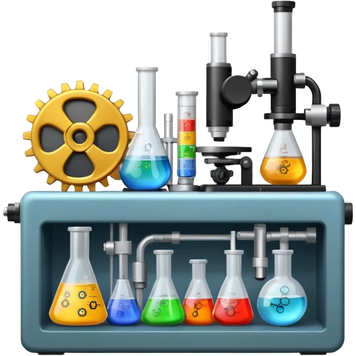 toolbox science, chemicals, mechanical gears, electronics, resistors, ic, microscope, nuclear model, radioactivity emoji