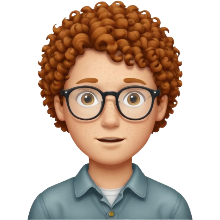freckled boy with curly hair with glasses emoji