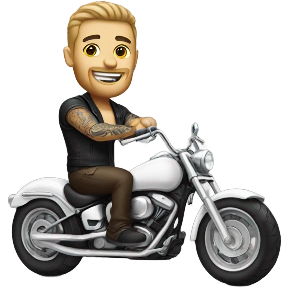 tattooed white guy with in a white motorcycle emoji