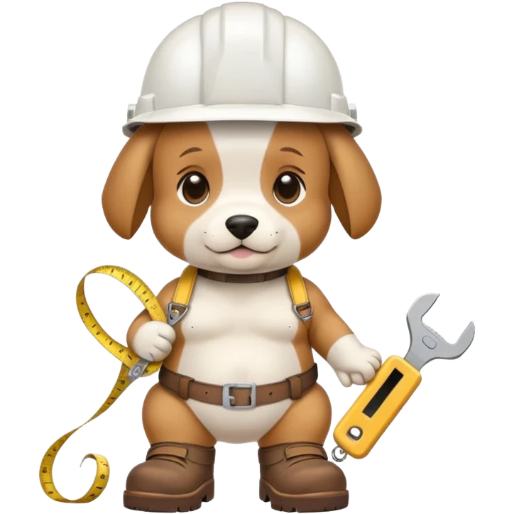 ￼ I want you to make a nice puppy, big belly with a white work helmet, brown work boots and a measuring tape that the puppy brings on, but that comes out very nice emoji