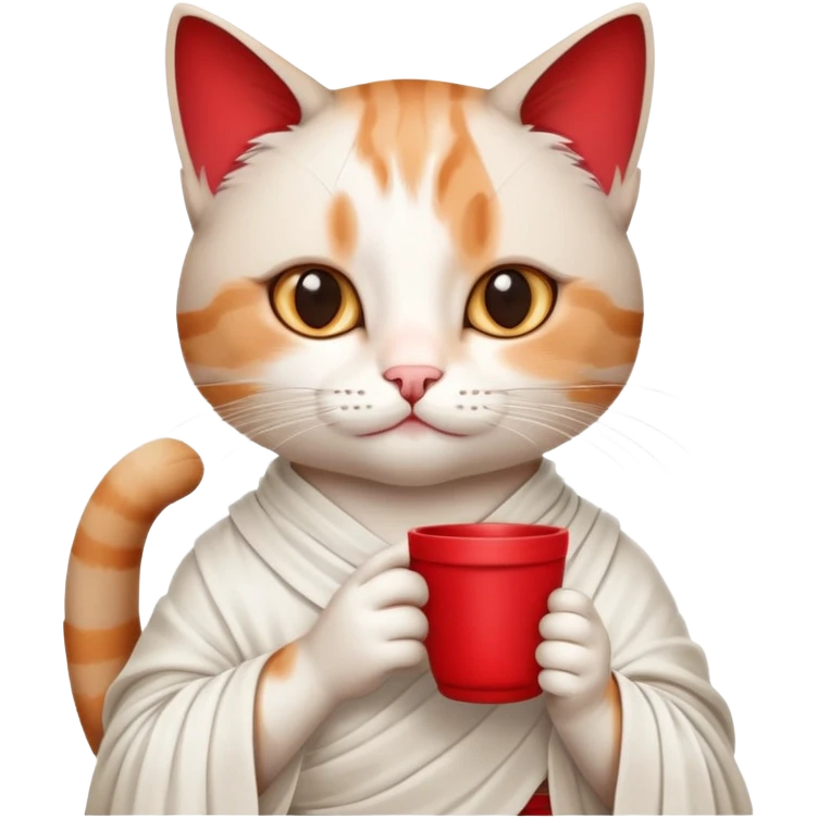 cat wearing a toga, holding a drink, classic college party look emoji