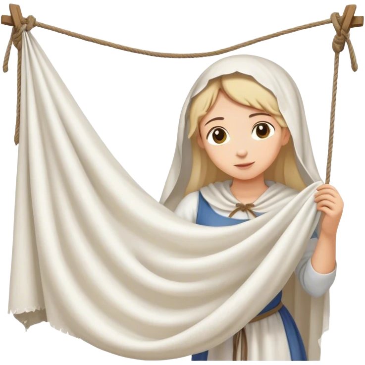 young washerwoman hanging large white cloth, age medieval emoji